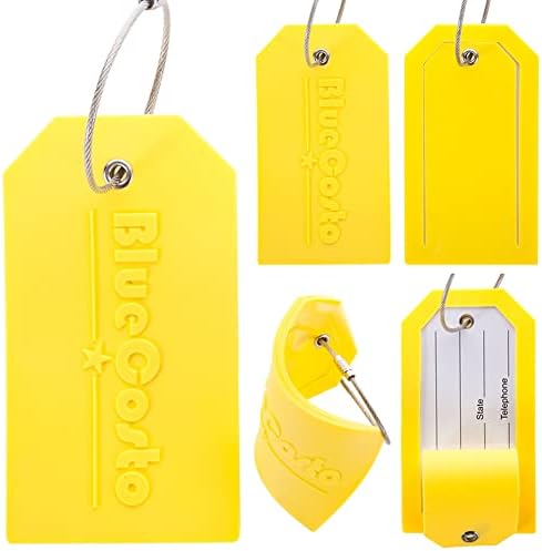 BlueCosto 5X Bright Yellow Big Luggage Tags for suitcases Travel Suitcase Tag w/Privacy Covers