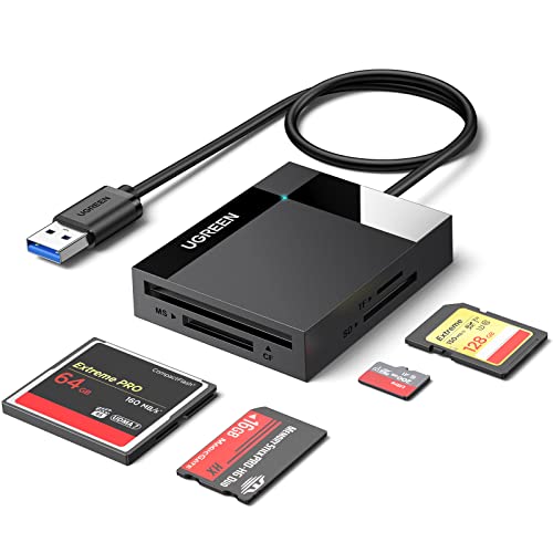 UGREEN SD Card Reader USB 3.0 Card Hub Adapter 5Gbps Read 4 Cards Simultaneously CF, CFI, TF, SDXC, SDHC, SD, MMC, Micro SDXC, Micro SD, Micro SDHC, MS, UHS-I (Black)