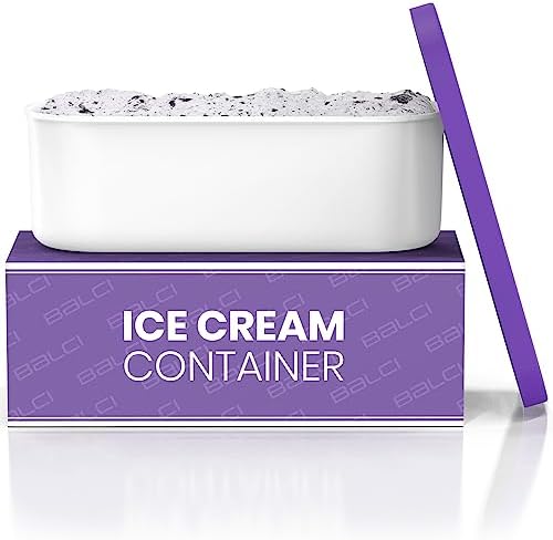 BALCI - Ice Cream Container - 2 Quart - Perfect Reusable Freezer Storage for Homemade Ice Cream Tubs for Sorbet, Frozen Yogurt and Gelato! - Flexible Silicone Lids, Long Scoop, Stackable - Purple