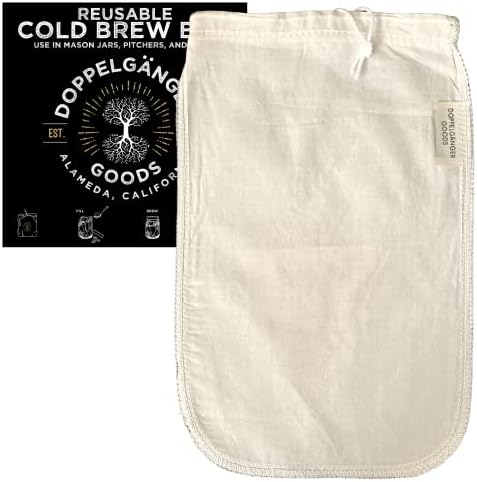 (1-Pack, Medium 8in x 12in) Organic Cotton Cold Brew Coffee Bag - Designed in California - Reusable Coffee Filter with EasyOpen Drawstring Cold Brew Maker for Pitchers, Mason Jars, & Toddy Systems
