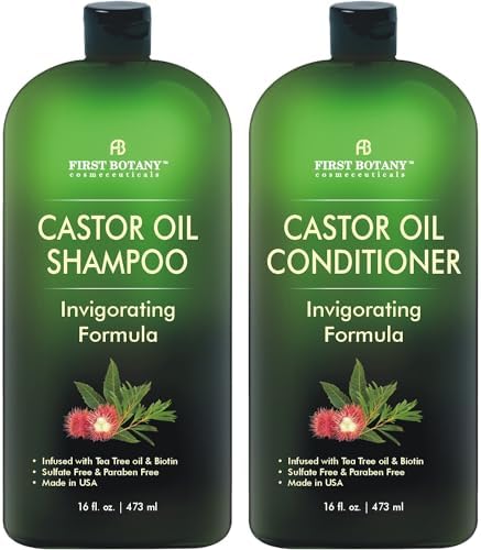 Castor Oil Shampoo and Conditioner - A Anti Hair Loss Set Thickening formula For Hair Regrowth, Anti Thinning Sulfate Free product with Tea tree oil & Biotin For Men and women - 16 oz