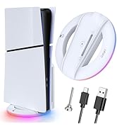 Auarte 2023 LED Vertical Stand for PS5 Slim Console Disc and Digital with 14 Light Mode, RGB Base...