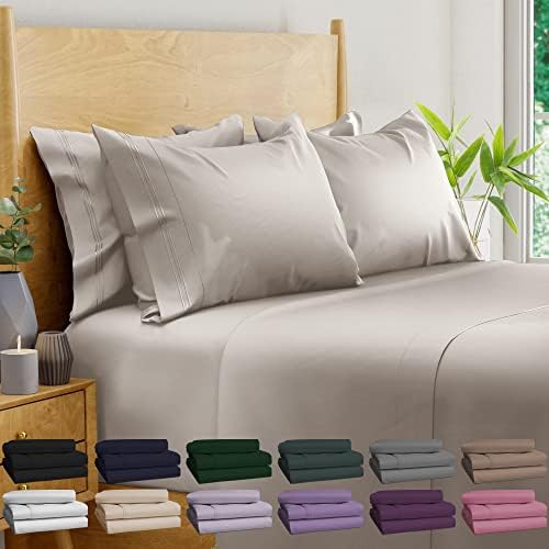 BAMPURE Viscose Derived from Bamboo Sheets King Size - 6PC Set - Super Soft Cooling Sheets - Up to 16’’ Deep Pocket - Luxury Series - 1 Flat Sheet,1 Fitted Sheet,4 Pillowcases (King Ivory)