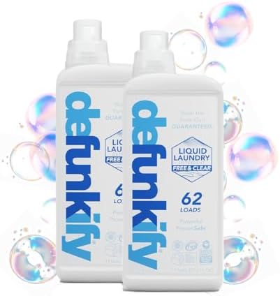 Defunkify Liquid Laundry Detergent | Laundry Soap w/Odor Crushing & Stain Removing Power | EPA Safer Choice, 87% BioBased - 124 Loads (2-Pack of 62 Load Bottles) (Free & Clear)