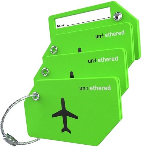 Untethered Luggage Tag Set - 4 Pack of Identifiers and Name Tags for Suitcases and Bags (Green)