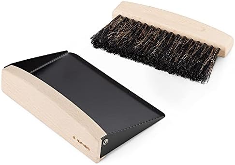 Navaris Small Dustpan and Brush Set - Wooden Mini Dust Pan Brush for Sweeping Table Tabletop - Compact Horsehair Brush for Sweeping Countertop - Black