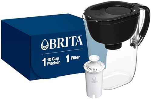 Brita Large Water Filter Pitcher for Tap and Drinking Water with SmartLight Filter Change Indicator, Includes 1 Standard Filter, BPA-Free, Lasts 2 Months, 10-Cup Capacity, Stretch Limo Black