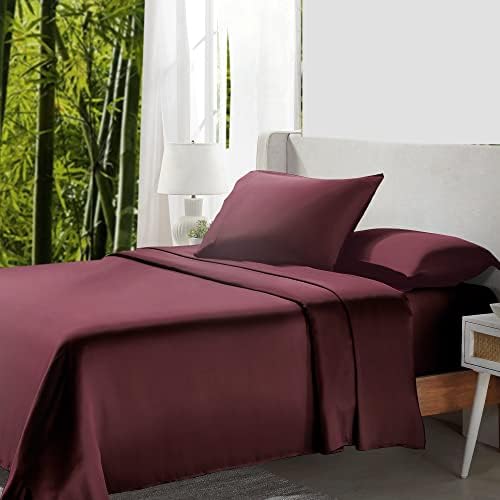 California Design Den Rayon from Bamboo Sheets Queen Size Bed Luxury Silk Sheets 4 Piece Sheet Set, Cooling Sheets, Burgundy Bedsheets with Snug Fitted Deep Pockets (Queen, Burgundy)