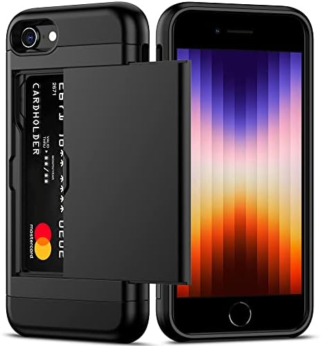 Nvollnoe for iPhone SE Case 2022/iPhone SE 2020/7/8 Case with Card Holder Heavy Duty Protective Dual Layer Shockproof Hidden Card Slot Slim Wallet Case for iPhone SE 3rd/2nd/7/8-4.7''(Black)