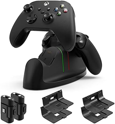 Controller Charger for Xbox One/Series X|S Controller, Dual Charging Station Dock with 2x1400mAH(3360mWH) Rechargeable Battery Packs & 4 Battery Covers for Xbox One/S/Elite/Core Controller