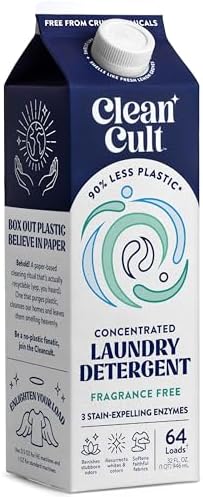 Concentrated Liquid Laundry Detergent Soap, 64 loads (32 oz), 90% Less Plastic, No Harsh Chemicals, Fragrance Free, Defeats Stains & Odors, Eco-friendly, HE/Standard Compatible