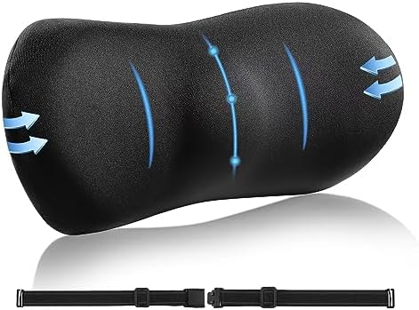 SHAKERINO Lumbar Support Pillow – Memory Foam Lumbar Pillow for Lower Back Support, Back Cushion with Strap for Pain Relief, Perfect Lumbar Support Pillow for Office Chair, Car Seat, Bed, Recliner