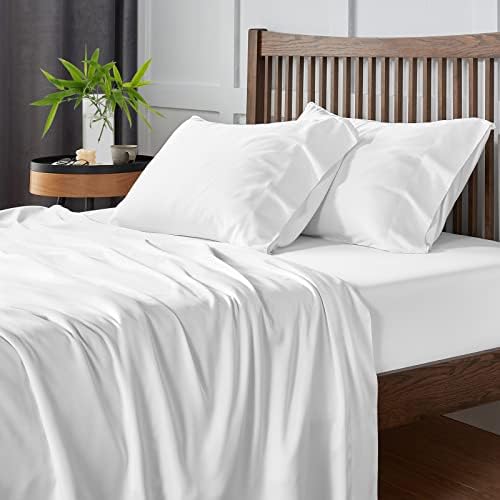 CozyLux Cooling Sheets Queen Size, Rayon derived from Bamboo, Oeko-TEX Certified Luxuriously Soft & Cooling Silky Sheet Set - 16" Deep Pockets 4 Piece Bedding Sheets & Pillowcases，White
