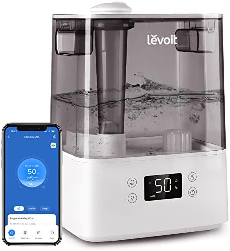 LEVOIT Smart Humidifiers for Bedroom Large Room Home,(6L) Cool Mist Top Fill Essential Oil Diffuser for Baby & Plants,Smart App & Voice Control, Rapid Humidification & Auto Mode-Quiet Sleep Mode, Gray