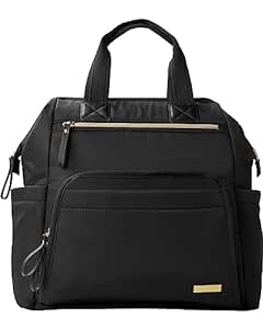 Skip Hop Diaper Bag Backpack: Mainframe Large Capacity Wide Open Structure with Changing Pad &amp; Stroller Attachement, Black with Gold Trim