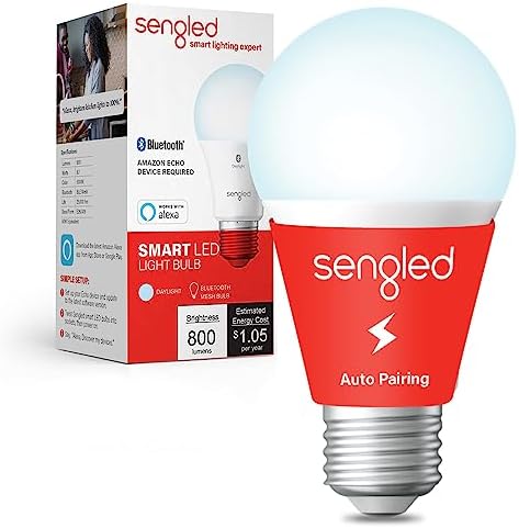 Sengled Alexa Light Bulb, S1 Auto Pairing with Alexa Devices, Smart Light Bulbs that Work with Alexa, Bluetooth Mesh Smart Home Lighting, Daylight 5000K, E26 60W Equivalent, 800LM, 1-Pack