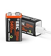 EBL Rechargeable 9V Lithium Batteries, 5400mWh USB 9 Volt Li-ion Batteries Long-Lasting(2 Pack)