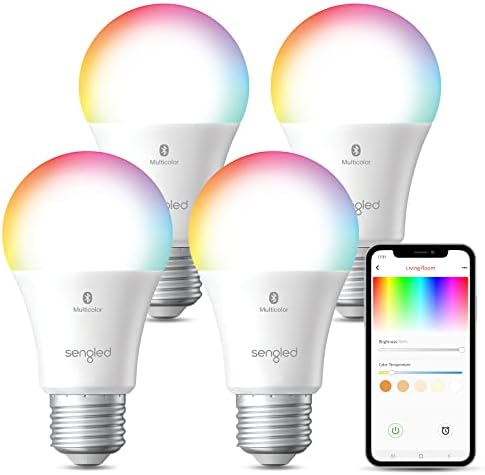 Sengled Alexa Light Bulbs, 75W Equivalent, S1 Auto Pairing with Alexa Devices, Smart Light Bulb that Work with Alexa, Bluetooth Mesh Smart Home Lighting, ‎Multicolor Dimmable, No Hub Required,4-Pack