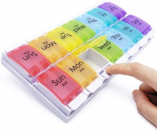 Large 7 Day Pill Organizer 2 Times a Day, MOLN HYMY AM PM Pill Box Twice Daily, 14 Dividers Vitamin Holder with Easy Push Button