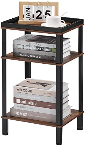 ZEXVIDA Side Table for Small Spaces,3 Tier End Table with Storage Shelf, Small Narrow Thin End Table Bedside Table,Nightstand for Hallway,Living Room, Bedroom, Office,Rustic Brown