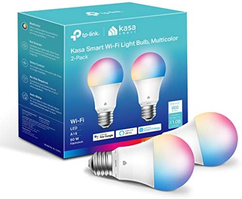 Kasa Smart Light Bulbs, Full Color Changing Dimmable Smart WiFi Bulbs Compatible with Alexa and Google Home, A19, 60 W 800 Lumens,2.4Ghz only, No Hub Required, 2-Pack (KL125P2), Multicolor