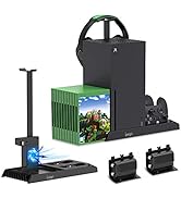 Vertical Cooling Stand for Xbox Series X Console - Dual Controller Charging Dock Station with 2 P...