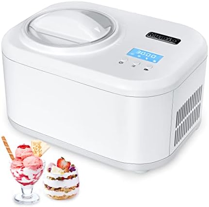 KUMIO 1.2-Quart Automatic Ice Cream Maker with Compressor, No Pre-freezing, 4 Modes Frozen Yogurt Machine with LCD Display & Timer, Electric Sorbet Maker Gelato Maker, Keep Cool Function