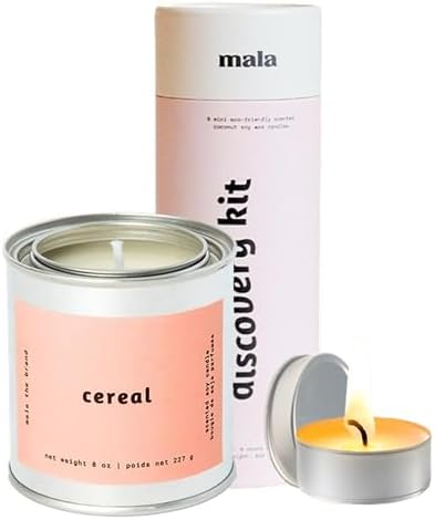 Mala Discovery Bundle. Scented Candles Cereal, Milk & Sugar, Rosebud & Silk. Vegan Gifts for Women. Hand Poured Aromatherapy Candle Non-Toxic, Coconut Soy Wax Candle.
