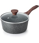 SENSARTE Nonstick Sauce Pan with Lid, 1.5QT Small Pot with Swiss Granite Coating, Stay-cool Handl...