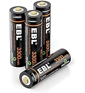 EBL AA Battery 1.5V AA Lithium ion Batteries 3300mWh High Capacity with Micro USB Cable, 2 Hours ...