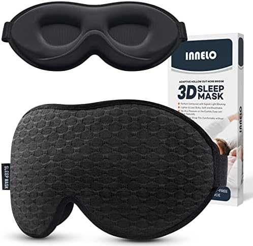 INNELO Contoured Sleep Mask for Side Sleepers - 100% Light Blocking, Soft and No Pressure on Eyes - Blindfold for Travel, Nap, Yoga