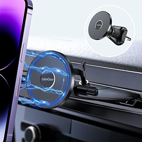Ciencimy CD Car Mount Compatible with MagSafe iPhone 15 14 13 12 Pro Max Plus, [Built-in Metal Steel] Magnetic CD Slot Phone Holder & [Stable Metal Hook] Car Vent Phone Mount