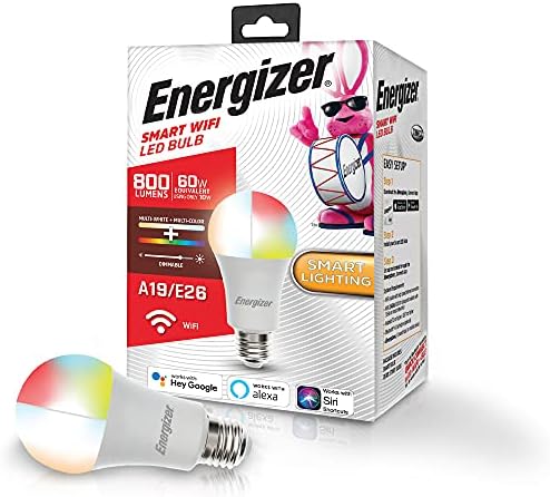 Energizer Smart Wi-Fi LED Light Bulb, Multi-White and Multi-Color, 60W, 800 Lumens, Works with Alexa, Google Assistant and Siri, Control from Anywhere with App, Custom Schedules