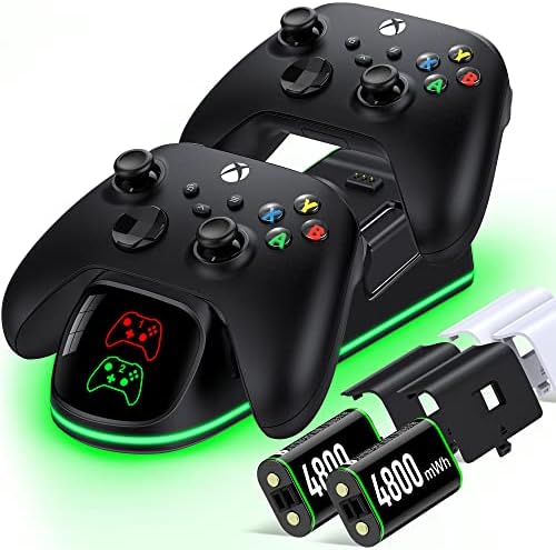 Controller Charger Station with 2x4800mWh Rechargeable Battery Packs for Xbox One/Series X|S Controller, Dual Charging Dock for Xbox One Controller Battery Pack with 4 Batteries Covers for Xbox