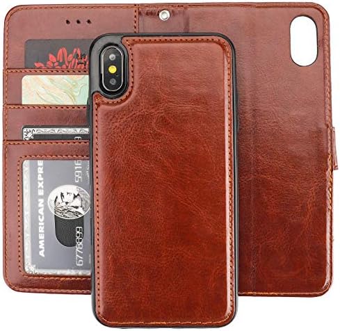 Bocasal iPhone Xs Max Wallet Case with Card Holder PU Leather Magnetic Detachable Kickstand Shockproof Wrist Strap Removable Flip Cover for iPhone Xs Max 6.5 inch (Brown)