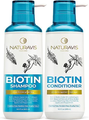 Biotin Shampoo and Conditioner Set with Castor Oil - Sulfate Free Formula to Boost Volume for Thinning Hair - Thickening Ingredients for Men and Women - Volumizing Salon Grade Treatment with Rosemary