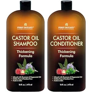 Castor Oil Shampoo and Conditioner - An Anti Hair Loss Set Thickening formula For Hair Regrowth, Anti Thinning Sulfate Free For Men &amp; Women Anti Dandruff Treatment - 16 oz