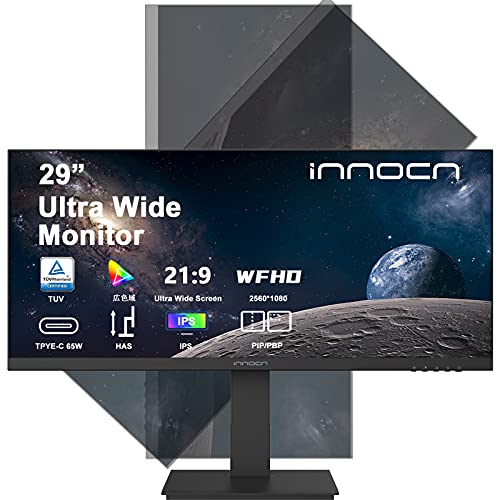 モニター ディスプレイ 29インチ ウルトラワイド Innocn 21:9 2560x1080 Type-C対応 縦横回転 ピボット対応 PIP/PBP 画面分割 広い色域 HDR IPSパネル ブルーライト軽減 3辺狭額縁 HDMI DP Hub スピーカー TÜV 日本語取扱説明書付き WF29-PRO