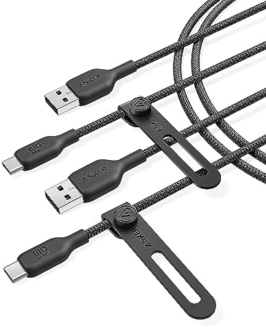 Anker USB C Cable Bio-Briaded [2 Pack, 6ft], Durable USB A to Type C Charger Cable, USB C Charger Cable Fast Charging for Samsung Galaxy Note 10/9/8 S10+/S10/S9+/S9, LG V30 (USB 2.0, Black)