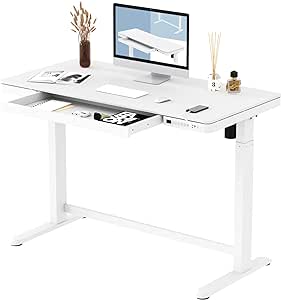 FLEXISPOT Comhar Electric Standing Desk with Drawers Charging USB A to C Port, Height Adjustable 48&#34; Whole-Piece Quick Install Home Office Computer Laptop Table with Storage (White Top + Frame)