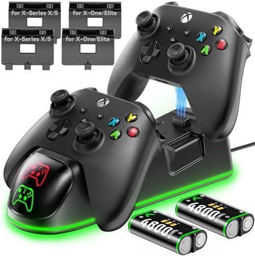 Controller Charger Station for Xbox One/Xbox Series X|S/Elite, 2 x 4800 mWh Rechargeable Battery Packs, Charging Dock for Xbox Controller Battery with 2 X Rechargable Batteries & 4 X Covers, Black
