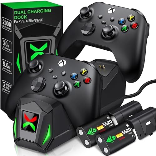 Upgraded Controller Charger Station with 2x5520mWh Rechargeable Battery Packs for Xbox One/Series X|S Controller,Dual Charging Dock for Xbox One Controller Battery Pack with 4 Battery Covers for Xbox