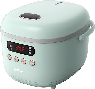 Bear Rice Cooker 4 Cups (UnCooked), Rice Cooker Small, 6 Cooking Functions, Advanced Fuzzy Logic Micom Technology, 24 Hours Preset Keep Warm, for White/Brown Rice Quinoa Oatmeal Soup Cake, 2L Green
