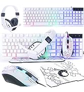 Gaming Keyboard and Mouse and Gaming Headset & Mouse Pad, Wired LED RGB Backlight Bundle for PC G...