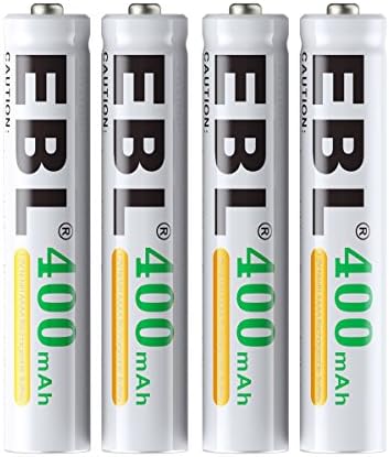 EBL AAAA Rechargeable Batteries, 1.2V 400mAh Ni-MH AAAA Rechargeable Battery for Surface Pen, 4-Count