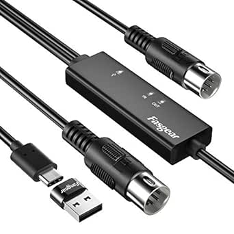 Fasgear USB C MIDI Cable with Type C to USB Adapter, 6ft Type C to in-Out MIDI Cable for Music Keyboard Piano to PC Laptop, MIDI to USB C Interface Converter for Windows, Android, Mac OS