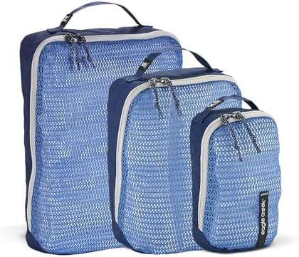 Eagle Creek Pack-It Reveal Packing Cubes Set XS/S/M - Durable, Ultra-Lightweight, Water-Resistant Ripstop Fabric Suitcase Organizers with Mesh Windows, Az Blue/Grey