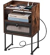 ZEXVIDA Nightstand with Charging Station for Small Space, Record Player Stand, Small End Table So...