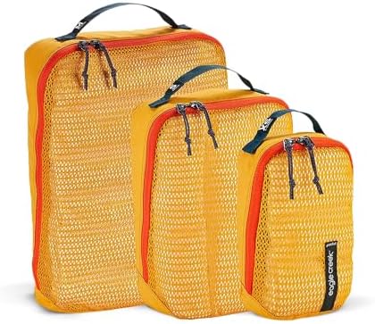 Eagle Creek Pack-It Reveal Packing Cubes Set XS/S/M - Durable, Ultra-Lightweight, Water-Resistant Ripstop Fabric Suitcase Organizers with Mesh Windows, Sahara Yellow