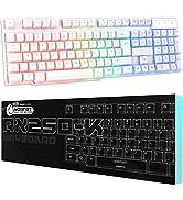 Orzly White Gaming Keyboard RGB USB Wired Rainbow Keyboard Designed for PC Gamers, PS4, PS5, Lapt...